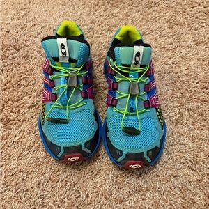 Salomon Blue and Green Performance Sneakers